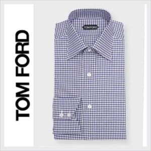NWOT Tom Ford Blue Gingham Check Cotton Shirt 38/15